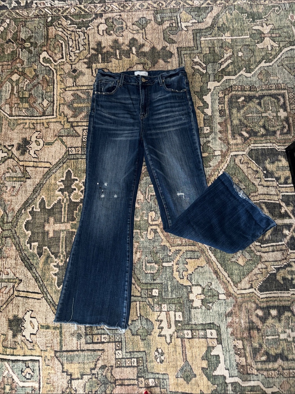 Dark Blue Wide-Leg Flare Jeans